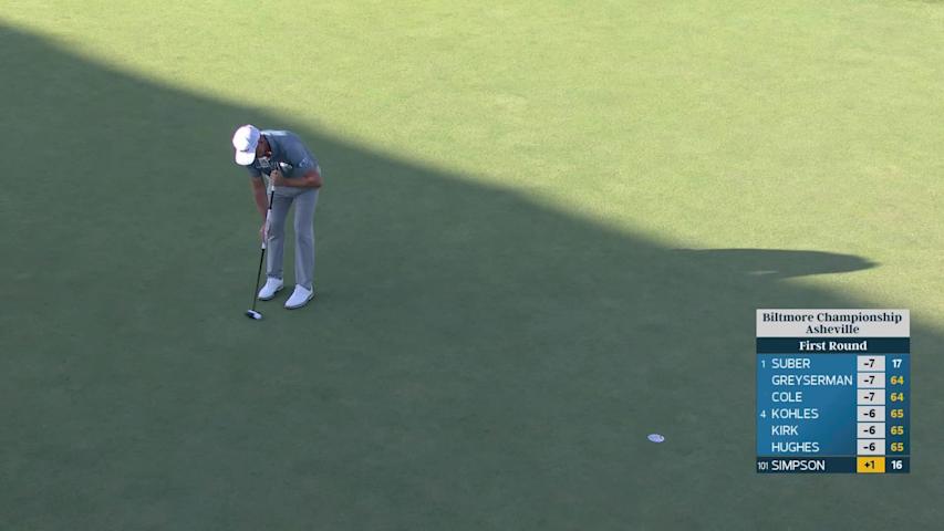 Webb Simpson sinks 10-foot putt for birdie on No. 17 at Biltmore