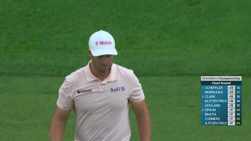 Wyndham Clark's 109-yard approach sets up birdie on No. 14 at Travelers