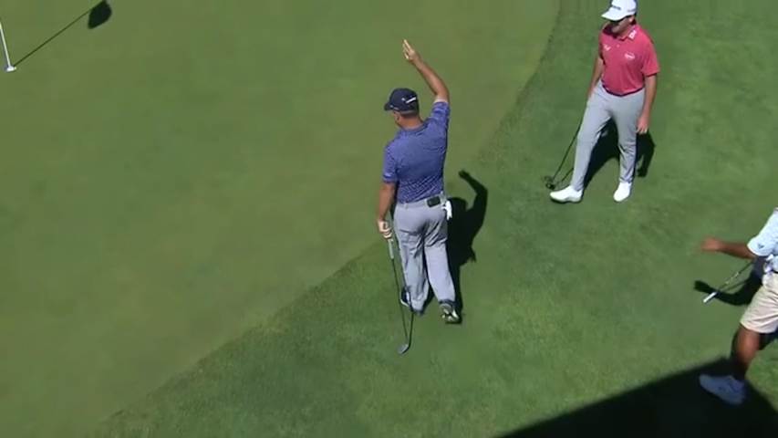 Michael Arnaud chips in for birdie from just off the green at Utah Championship