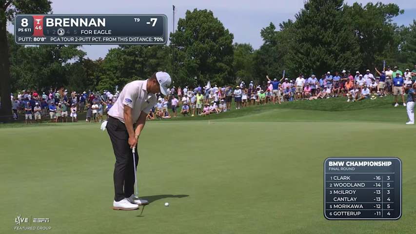 Michael Brennan sinks 5-foot putt for birdie on No. 8 at BMW Championship