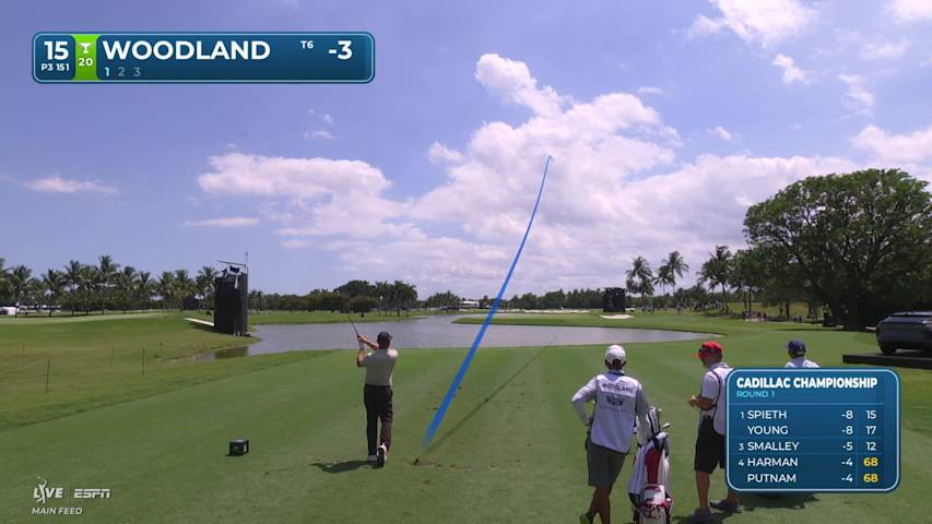 Gary Woodland hits tee shot to 5 feet, sets up birdie on No. 15 at Cadillac