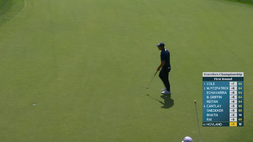 Viktor Hovland makes birdie on No. 11 at Travelers