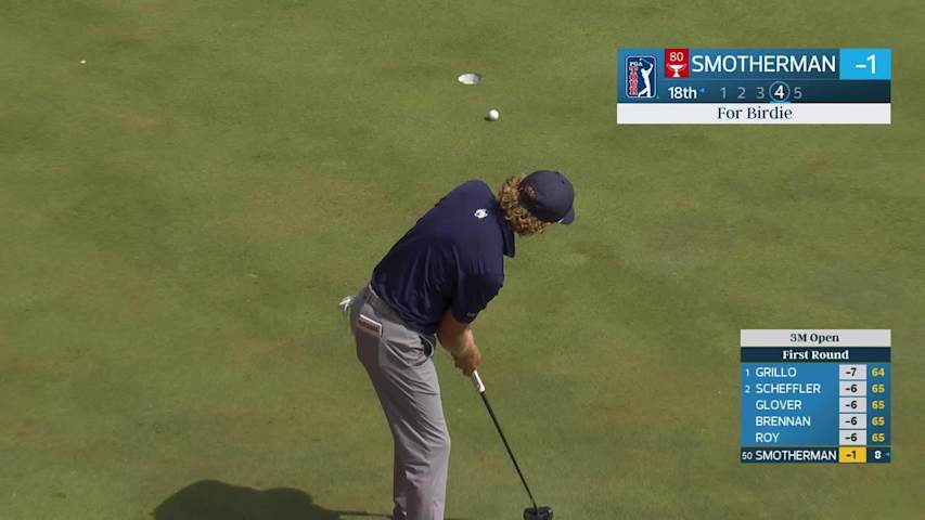 Austin Smotherman sinks 14-foot birdie putt on No. 18 at 3M Open