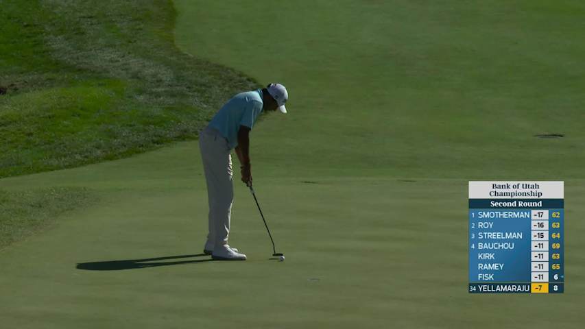 Sudarshan Yellamaraju drains 5-foot putt for birdie on No. 9 at Bank of Utah