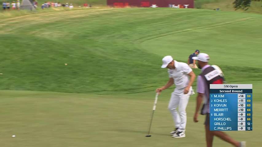 Denny McCarthy sinks 7-foot putt for birdie on No. 12 at 3M Open