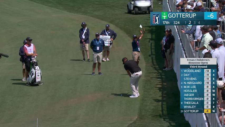 Chris Gotterup hits 43-yard approach to 2 feet, sets up birdie on No. 17 at Texas Children's