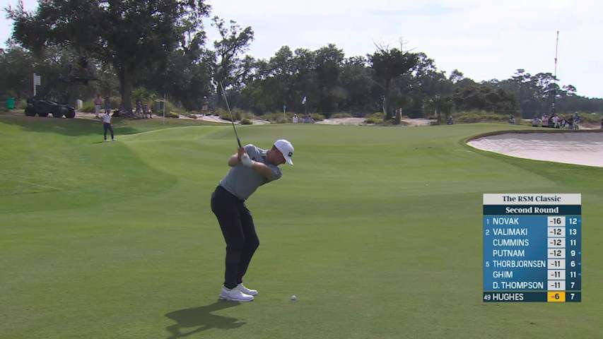 Mackenzie Hughes sinks 7-foot birdie putt on No. 8 at The RSM Classic