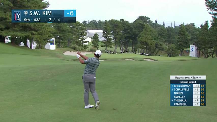 Si Woo Kim sinks 28-foot birdie putt on No. 9 at Baycurrent