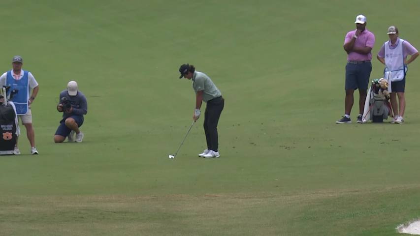 Brendan Valdes makes birdie on No. 18 at BMW Charity Pro-Am