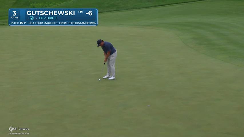 Luke Gutschewski sinks 15-foot putt for birdie on No. 3 at John Deere