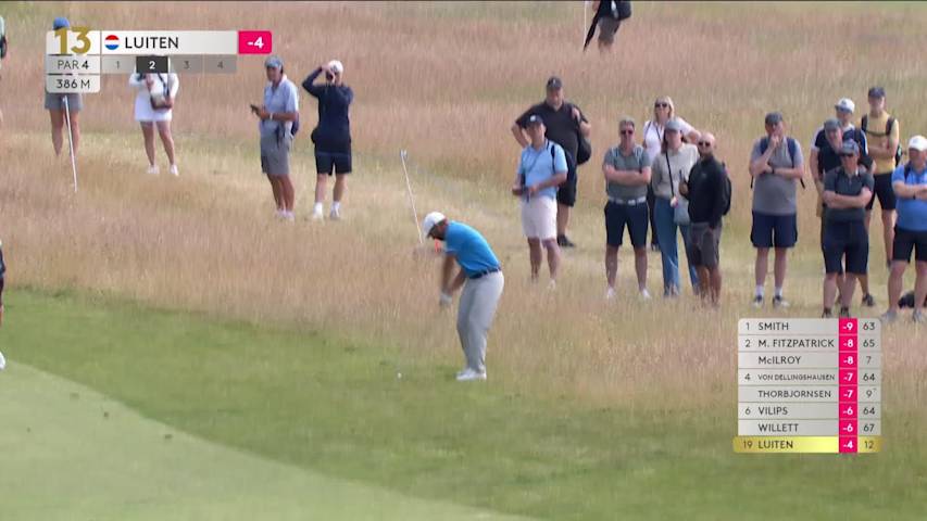 Joost Luiten holes 120-yard shot from the rough for birdie on No. 13 at Genesis Scottish Open