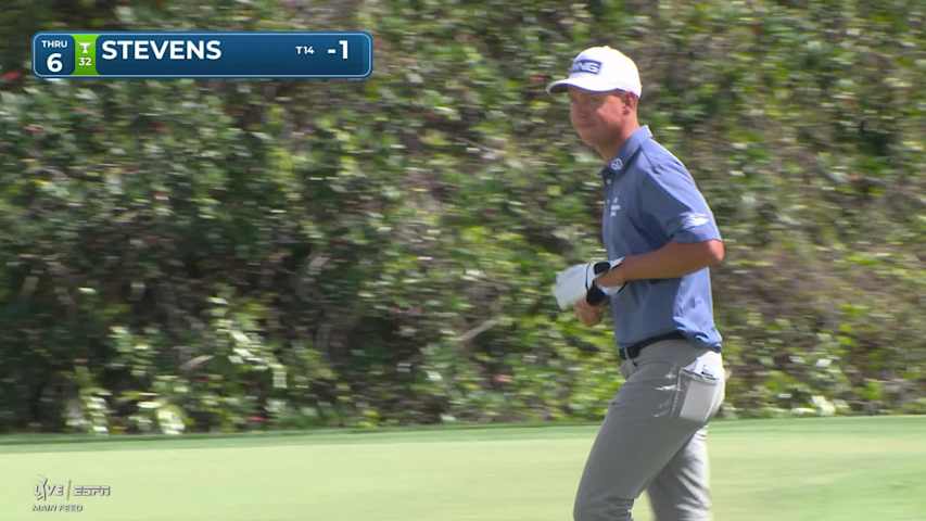 Sam Stevens holes 78-foot eagle putt on No. 6 at Arnold Palmer