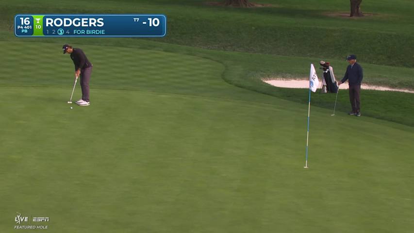 Patrick Rodgers sinks 33-foot birdie putt on No. 16 at AT&T Pebble Beach
