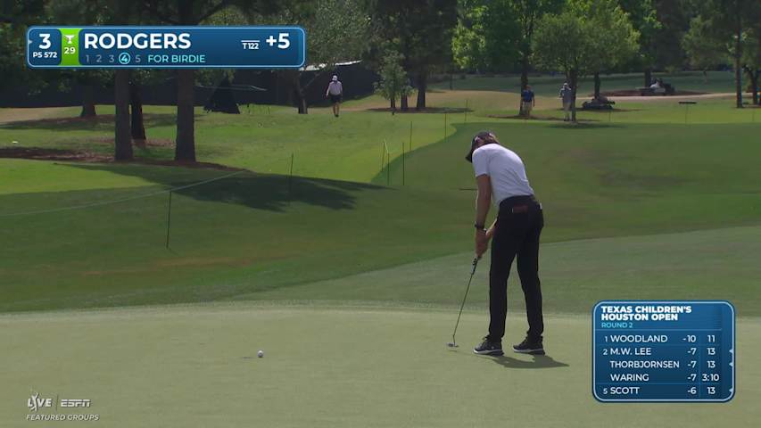 Patrick Rodgers sinks 6-foot birdie putt on No. 3 at Texas Children's