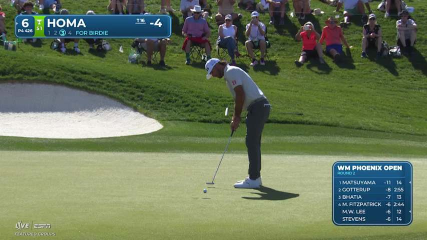 Max Homa sinks 6-foot birdie putt on No. 6 at WM Phoenix Open