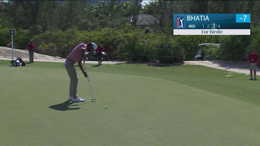 Akshay Bhatia sinks 17-foot birdie putt on No. 4 at Hero World Challenge