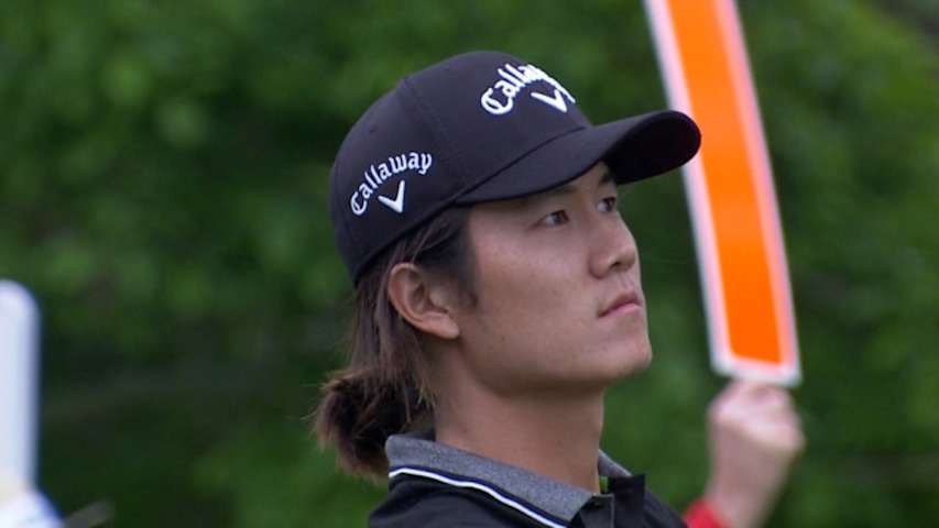 Richard H. Lee strikes a beautiful tee shot on No. 17 at RBC Heritage