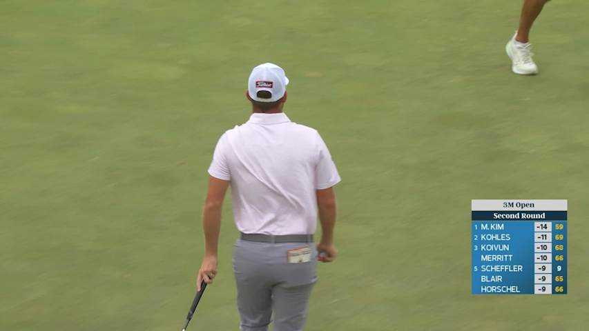 Lee Hodges sinks 25-foot birdie putt on No. 13 at 3M Open