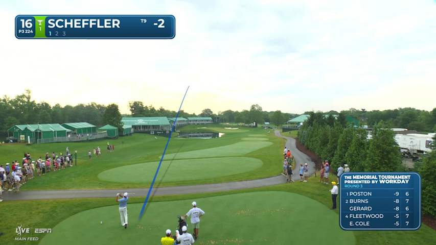 Scottie Scheffler hits tee shot to 7 feet, sets up birdie on No. 16 at the Memorial