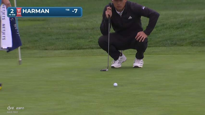 Brian Harman taps in from 3 inches for birdie on No. 2 at Pebble Beach