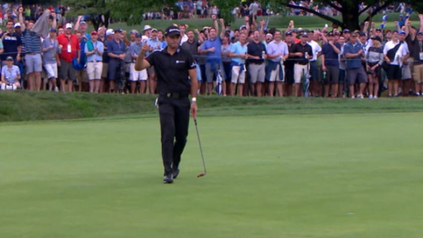 Jason Day answers with a 22-footer on No. 11 at PGA Championship