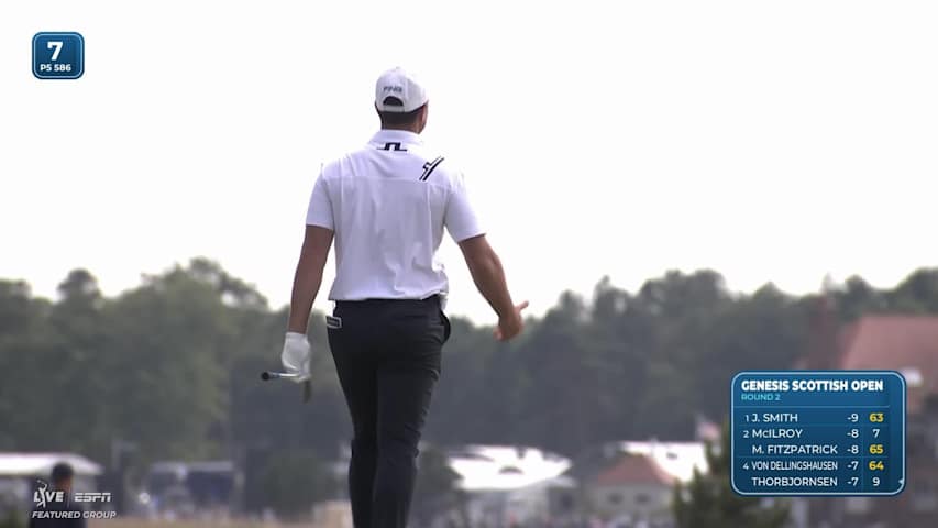 Viktor Hovland drains 6-foot birdie putt on No. 7 at Genesis Scottish Open