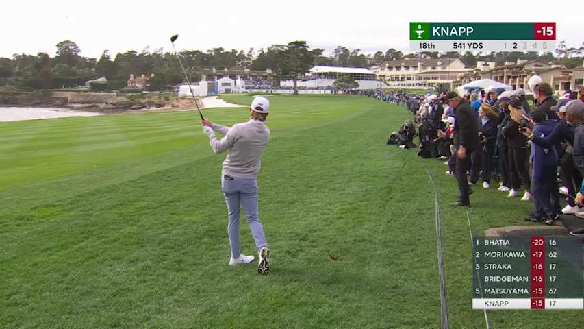 Jake Knapp sinks 12-foot eagle putt on No. 18 at AT&T Pebble Beach