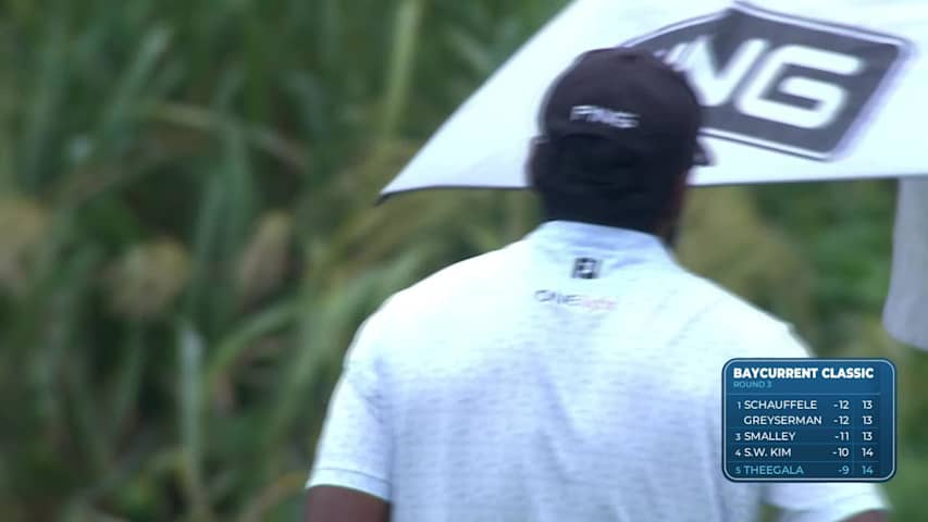 Sahith Theegala hits 117-yard approach to 8 feet, sets up birdie on No. 15 at Baycurrent