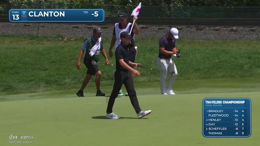 Luke Clanton makes birdie on No. 13 at Travelers