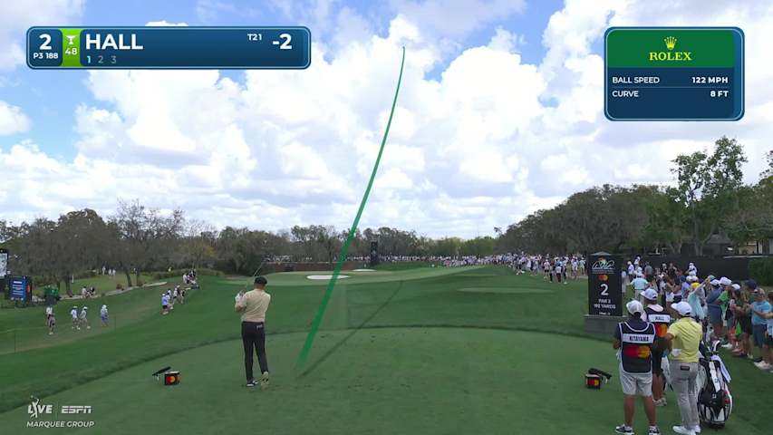 Harry Hall chips in for birdie on No. 2 at Arnold Palmer