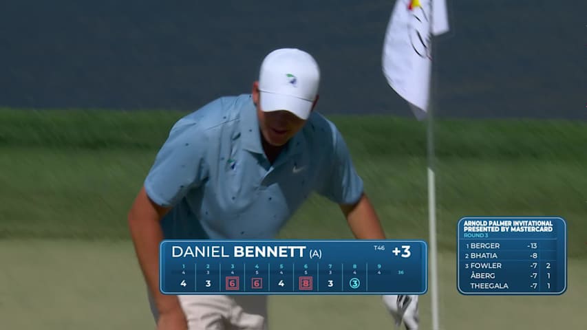 Daniel Bennett sinks 29-foot birdie putt on No. 8 at Arnold Palmer