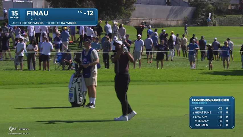 Tony Finau hits 144-yard approach to 10 feet, sets up birdie on No. 15 at Farmers