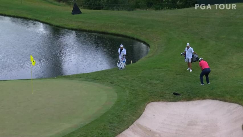 Jon Rahm chips in at the Memorial