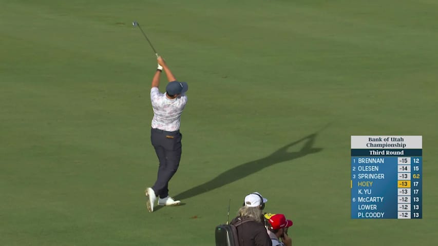 Rico Hoey taps in for birdie on No. 18 at Bank of Utah to get to 14-under