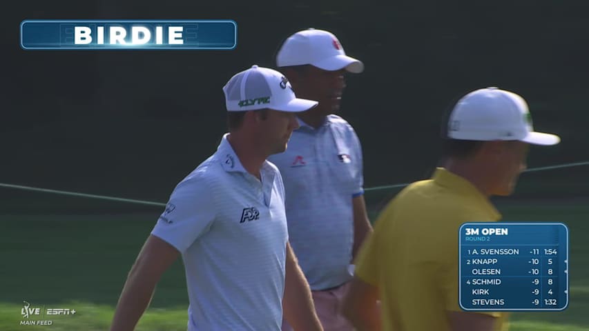 Sam Burns sinks a 26-foot birdie putt on No. 15 at 3M Open