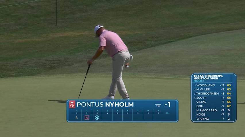 Pontus Nyholm sinks 5-foot birdie putt on No. 3 at Texas Children's