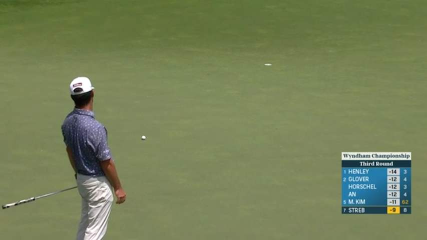 Robert Streb curls in a 33-foot birdie putt at Wyndham