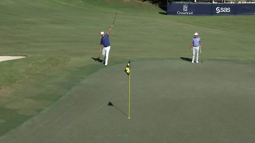 Michael Wright holes birdie from off the green at SAS Champ