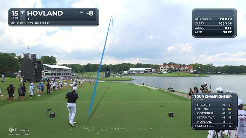 Viktor Hovland sinks 27-foot birdie putt on No. 15 at TOUR Championship