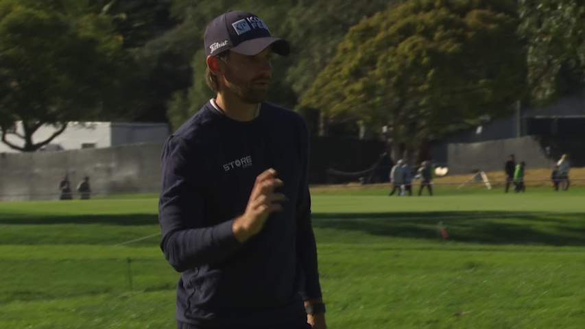 Patrick Rodgers holes out for birdie from 26 feet on No. 11 at The Genesis