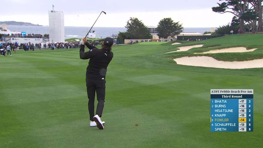 Rickie Fowler sinks 35-foot birdie putt on No. 3 at AT&T Pebble Beach