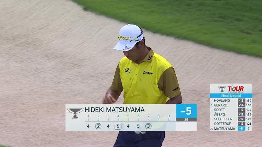 Hideki Matsuyama holes 34-foot bunker shot for birdie on No. 7 at TOUR Championship