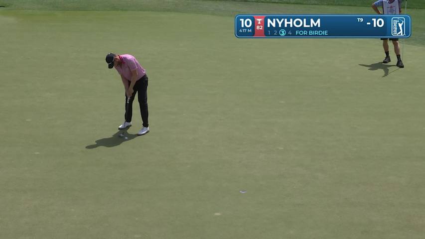 Pontus Nyholm sinks 12-foot birdie putt on No. 10 at Texas Children's