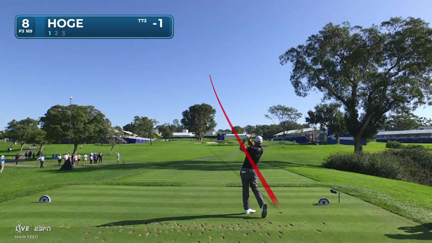 Tom Hoge's 169-yard tee shot on No. 8 finishes 1 foot from hole at Farmers