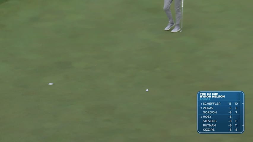 Isaiah Salinda sinks a 33-foot birdie putt on No. 7 at THE CJ CUP