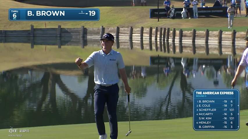 Blades Brown sinks 26-foot birdie putt on No. 6 at The American Express