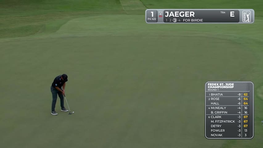 Stephan Jaeger sinks a 29-foot birdie putt on No. 1 at FedEx St. Jude
