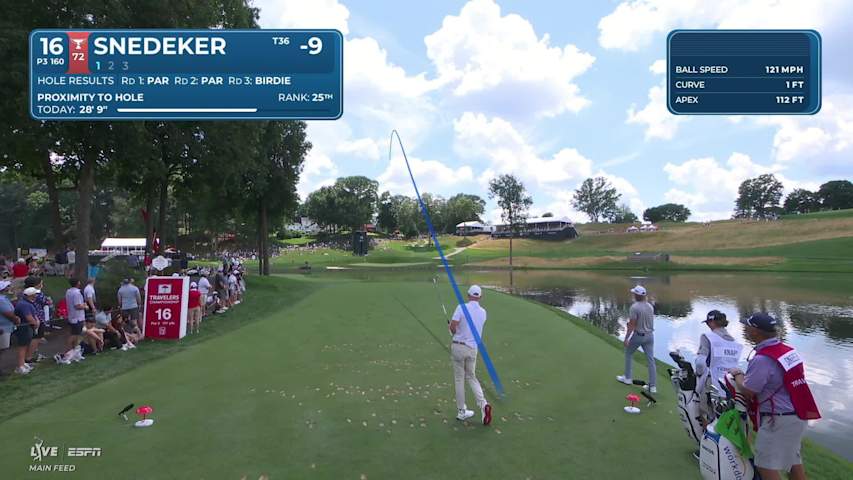 Brandt Snedeker hits tee shot to 4 feet, sets up birdie on No. 16 at Travelers