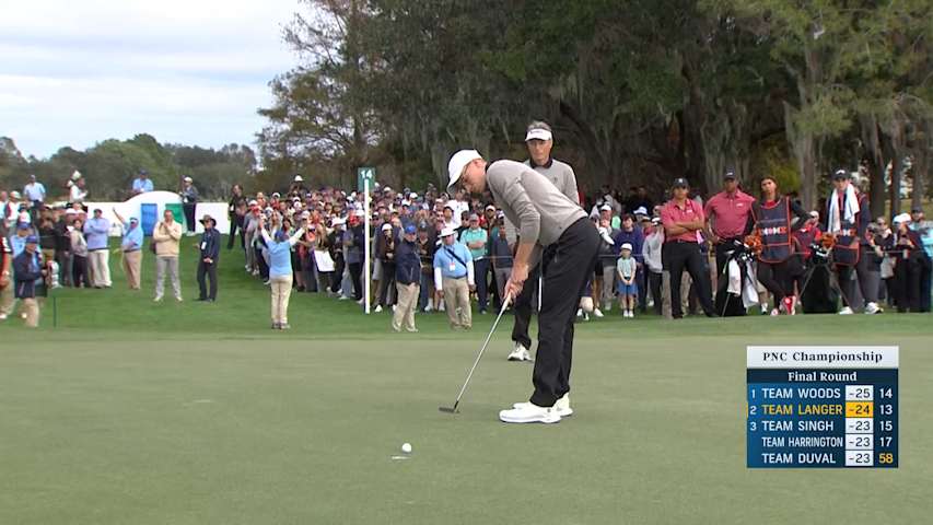 Jason Langer curls in birdie putt at PNC Championship