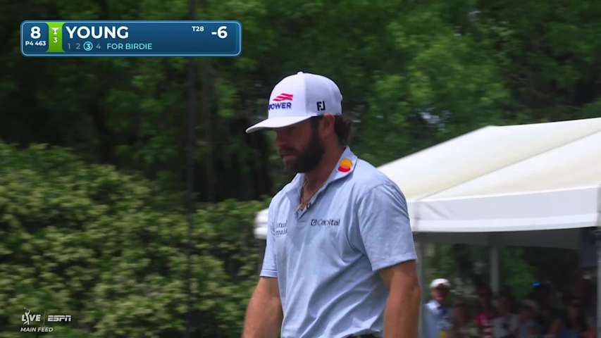 Cameron Young sinks 28-foot birdie putt on No. 8 at RBC Heritage